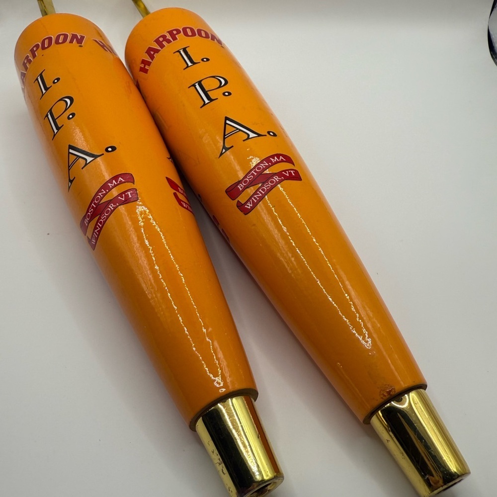 Lot of 2 Harpoon IPA Beer Tap Handles – Orange Draft Pulls, Gold Hook Finials